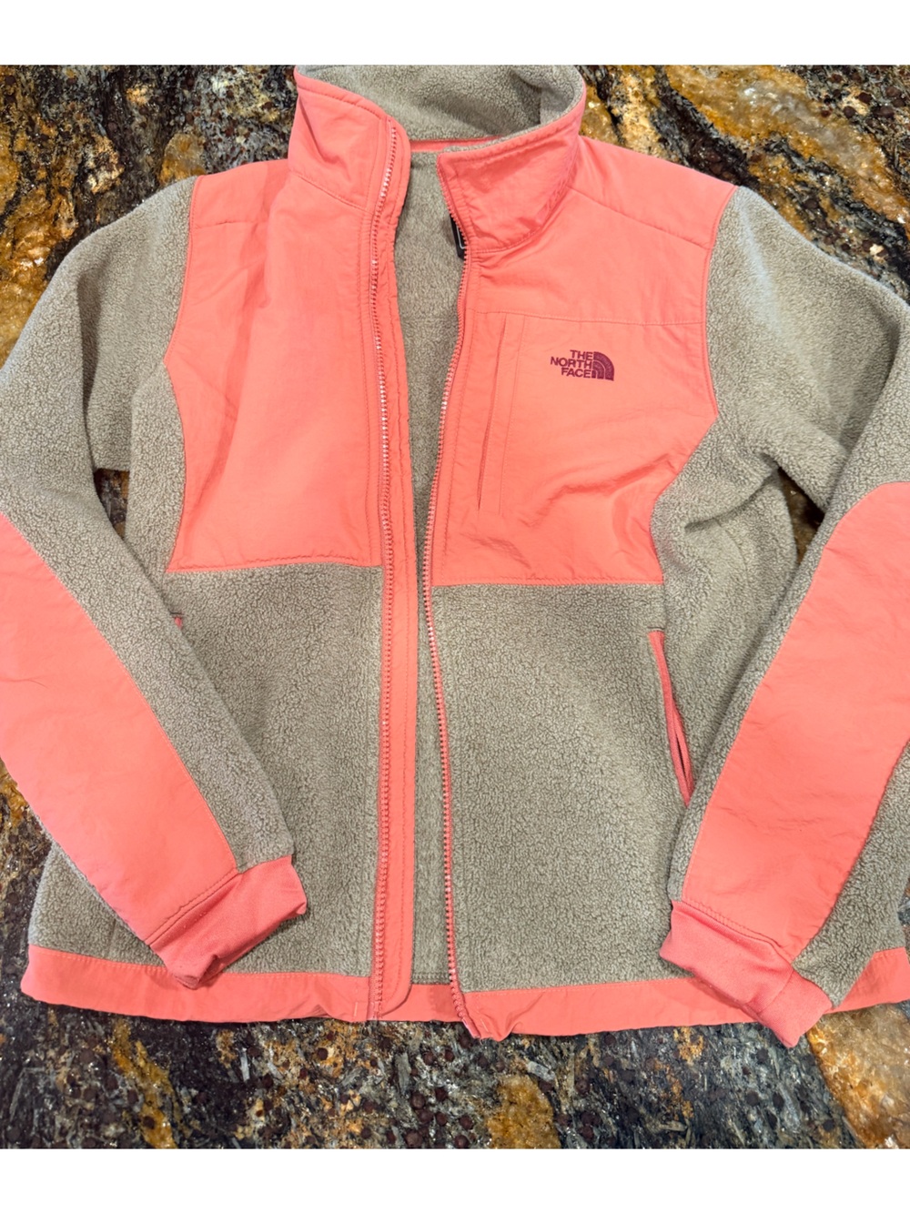 The North Face Taupe and Coral Teddy Fleece Jacket - Women